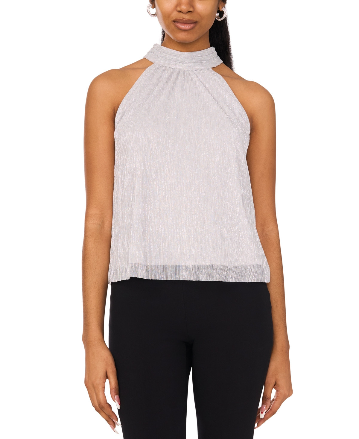 Msk Petite Metallic Jersey Back-Tie Halter Top - Silver | Macy's