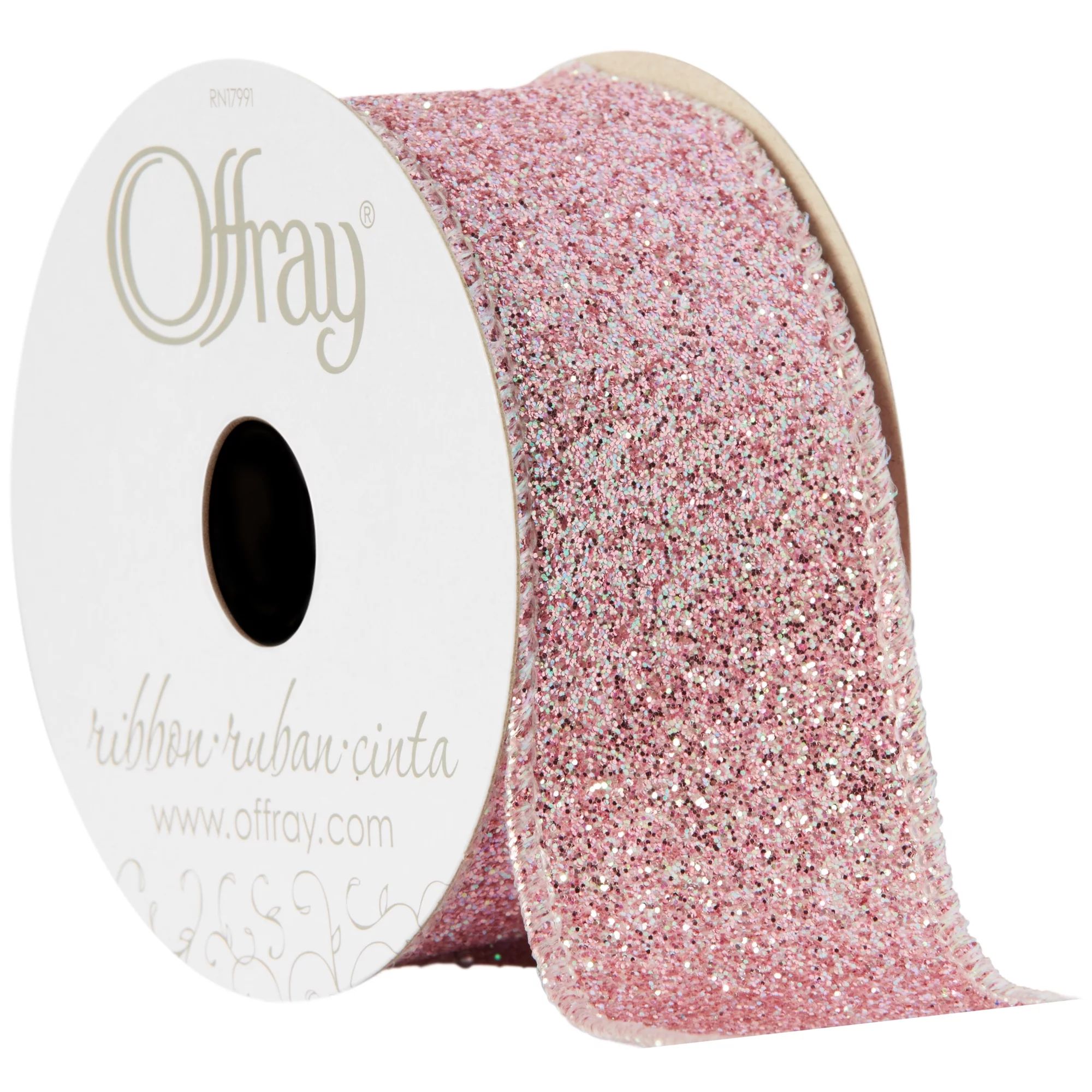 Offray Ribbon, Powder Pink 1 1/2 inch Wired Edge Metallic Ribbon, 9 feet | Walmart (US)