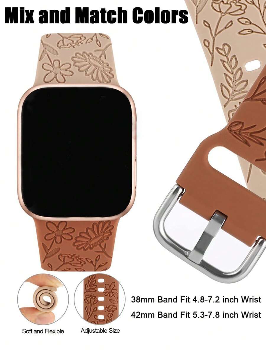 2pcs Floral Embossed Silicone Watchband Compatible With Apple Watch | SHEIN