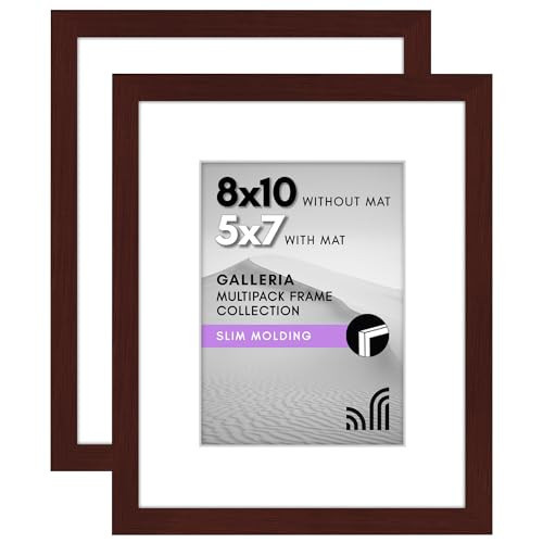 Americanflat 8x10 Picture Frame with Polished Plexiglass - Set of 2 - Use as 5x7 Frame with Mat or Display 8x10 Photo Without Mat - Galleria Collection - Picture Frames for Tabletop or Wall - Mahogany | Amazon (US)