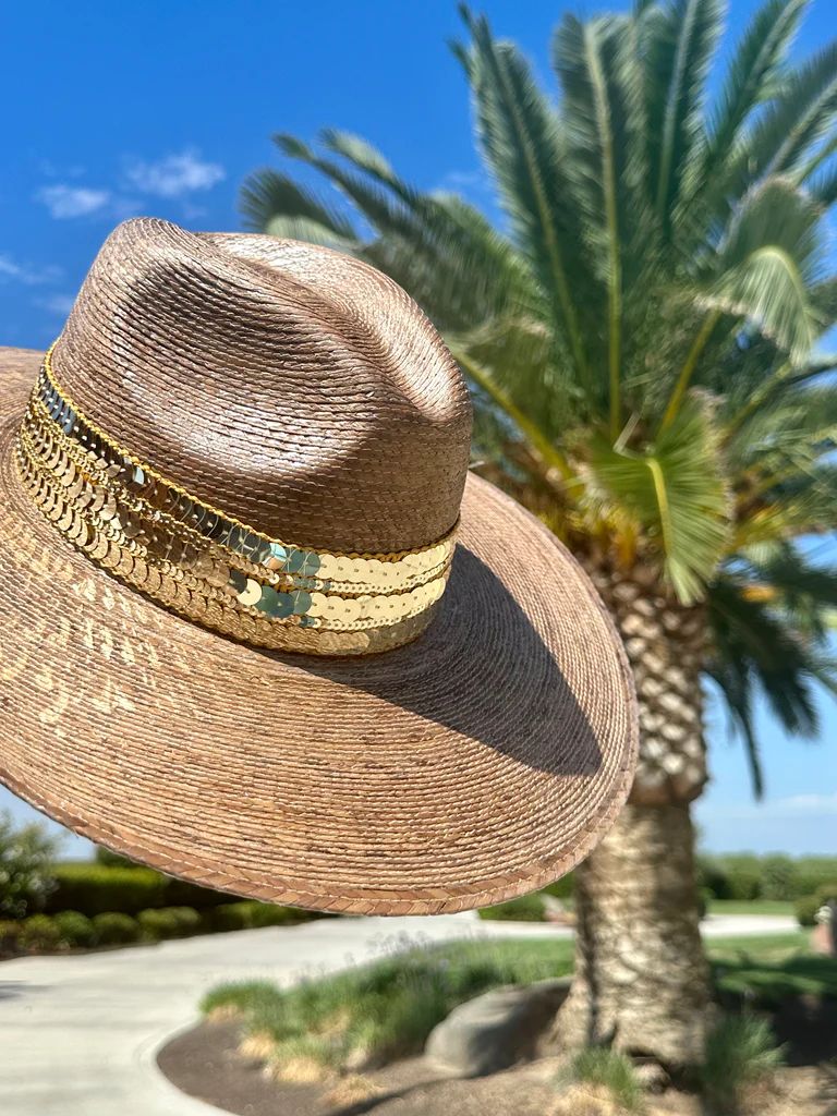 NEW!! The Riviera Sequin Embellished Pressed Palm Straw Hat | Glitzy Bella