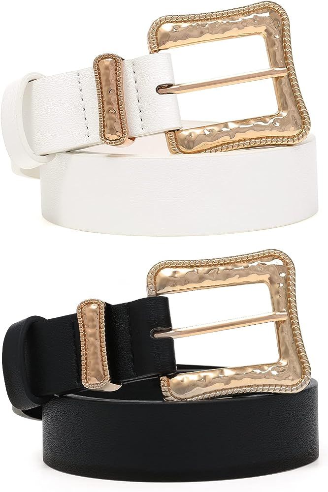 AWAYTR Leather Western Belts for Women - 2 pcs Ladies Vintage Design PU Leather Waist Plus Size Belt | Amazon (US)