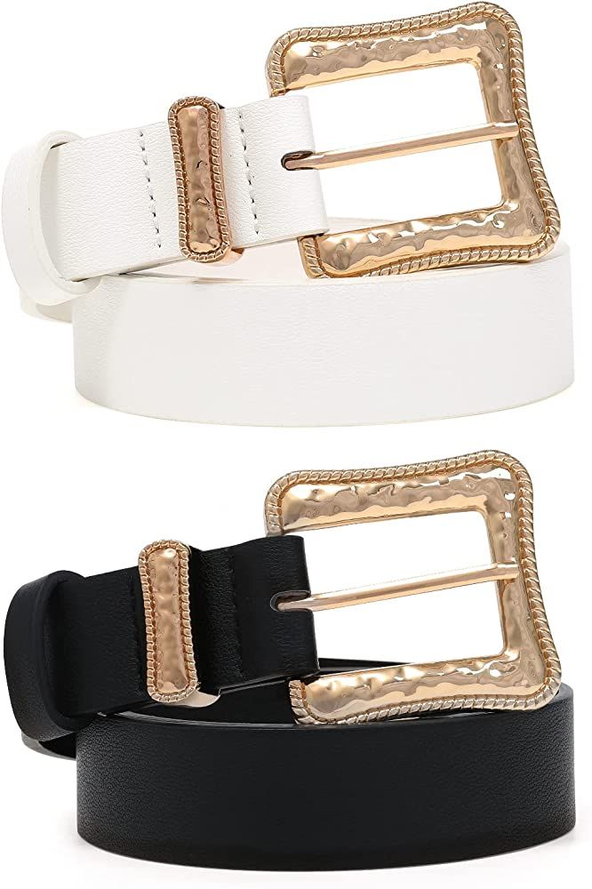 AWAYTR Leather Western Belts for Women - 2 pcs Ladies Vintage Design PU Leather Waist Plus Size Belt | Amazon (US)
