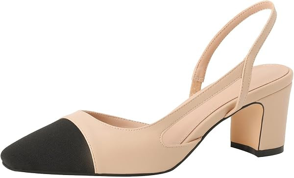 MIRAAZZURRA Women Sling Back Pumps Chunky Heels Sexy Splicing Round Toe Casual Wedding Shoes for Women Fashion Dress Shoes | Amazon (US)