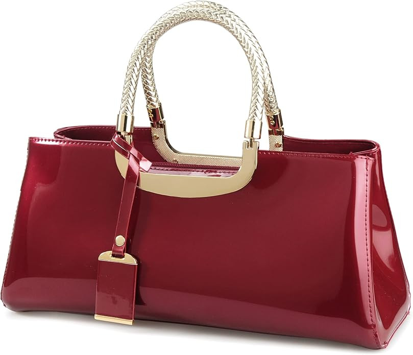 HOXIS Glossy Faux Patent Leather Structured Shoulder Handbag Women Evening Party Satchel | Amazon (US)