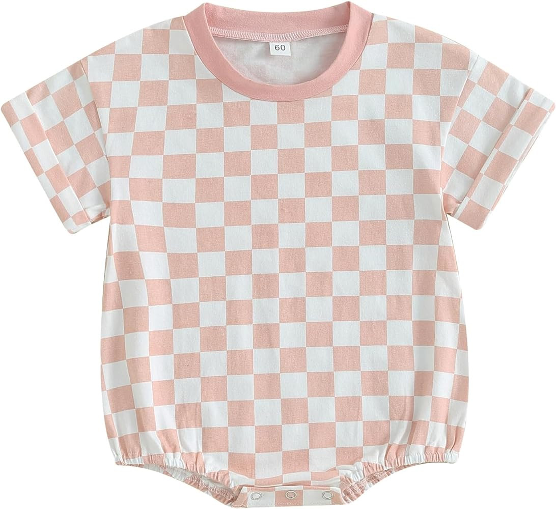 Karuedoo Newborn Baby Boy Girl Clothes Checkered T-Shirt Bubble Romper Oversized Short Sleeve One... | Amazon (US)