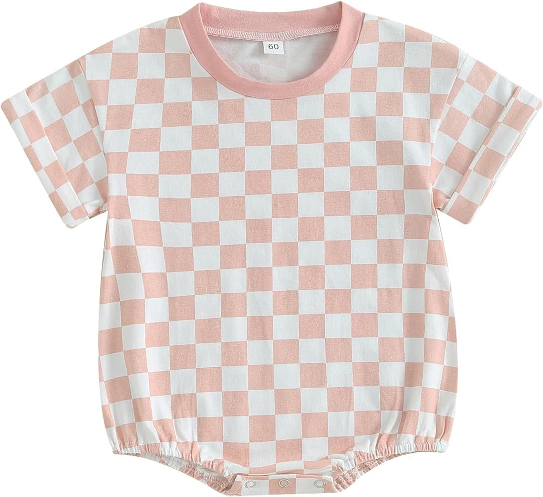 Unisex Baby Boy Girl Summer Clothes Checkered Bubble Romper Oversized Short Sleeve Romper Newborn... | Amazon (US)