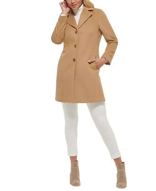 Calvin Klein Womens Single-Breasted Wool Blend Coat - Macy's | Macy's