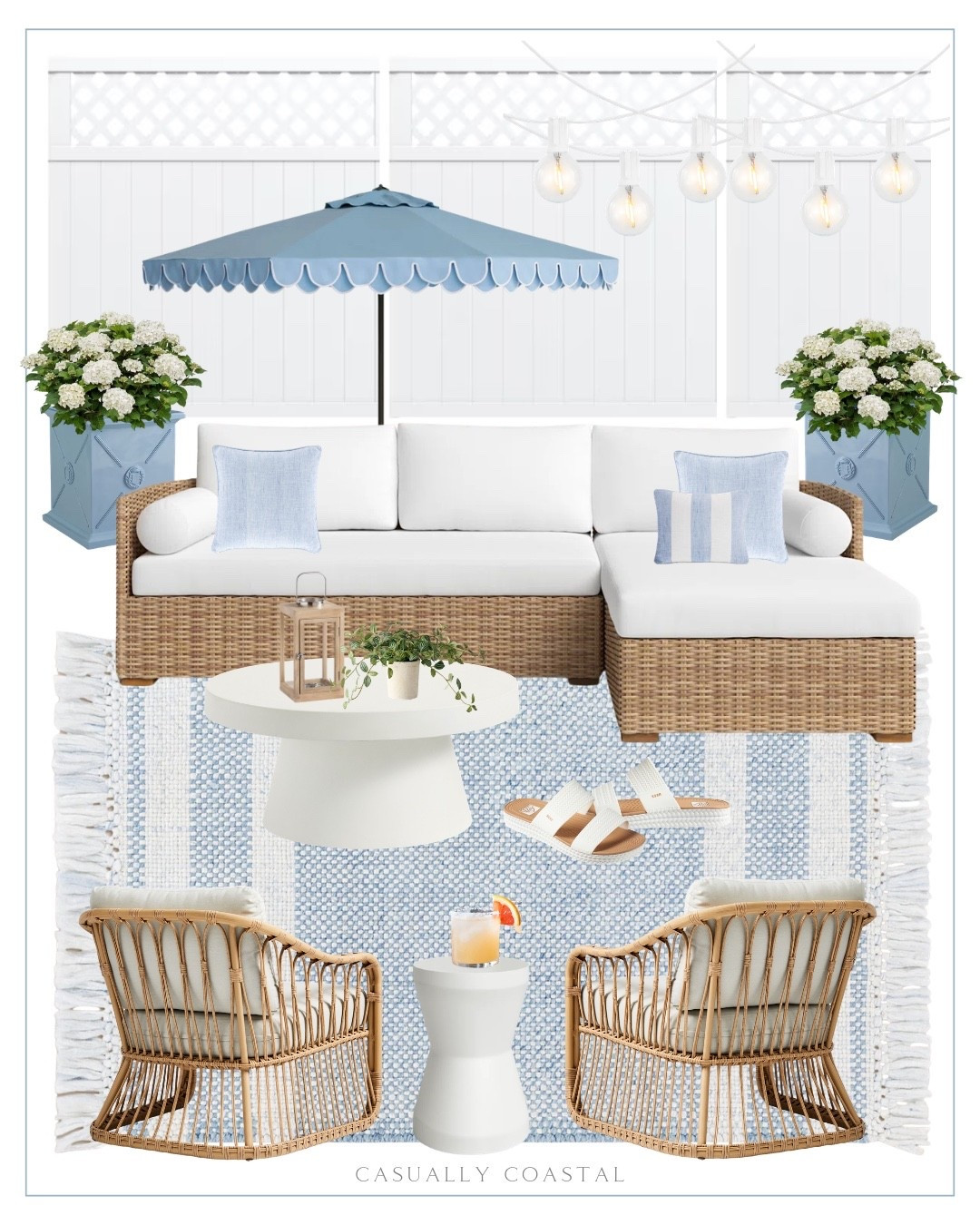 Outdoor Patio Design

Coastal outdoor patio, coastal home, 100” wicker chaise sectional, outdoor sofa, outdoor chaise, blue outdoor umbrella, patio umbrella, outdoor rug, coastal rug, indoor/outdoor rug, blue striped rug, round outdoor coffee table, concrete coffee table, lantern, small trailing peperomia plant, coastal faux plant, outdoor plug in string lights, round outdoor side table, ivory side table, waterproof side table, coastal side table, drink table, blue planter, coastal planter, outdoor lounge chair, west elm lounge chair, outdoor pillow cover, blue pillow cover, striped pillow cover, lumbar pillow cover, white vinyl lattice top fence panel, platform slides 

#LTKHome #LTKSaleAlert