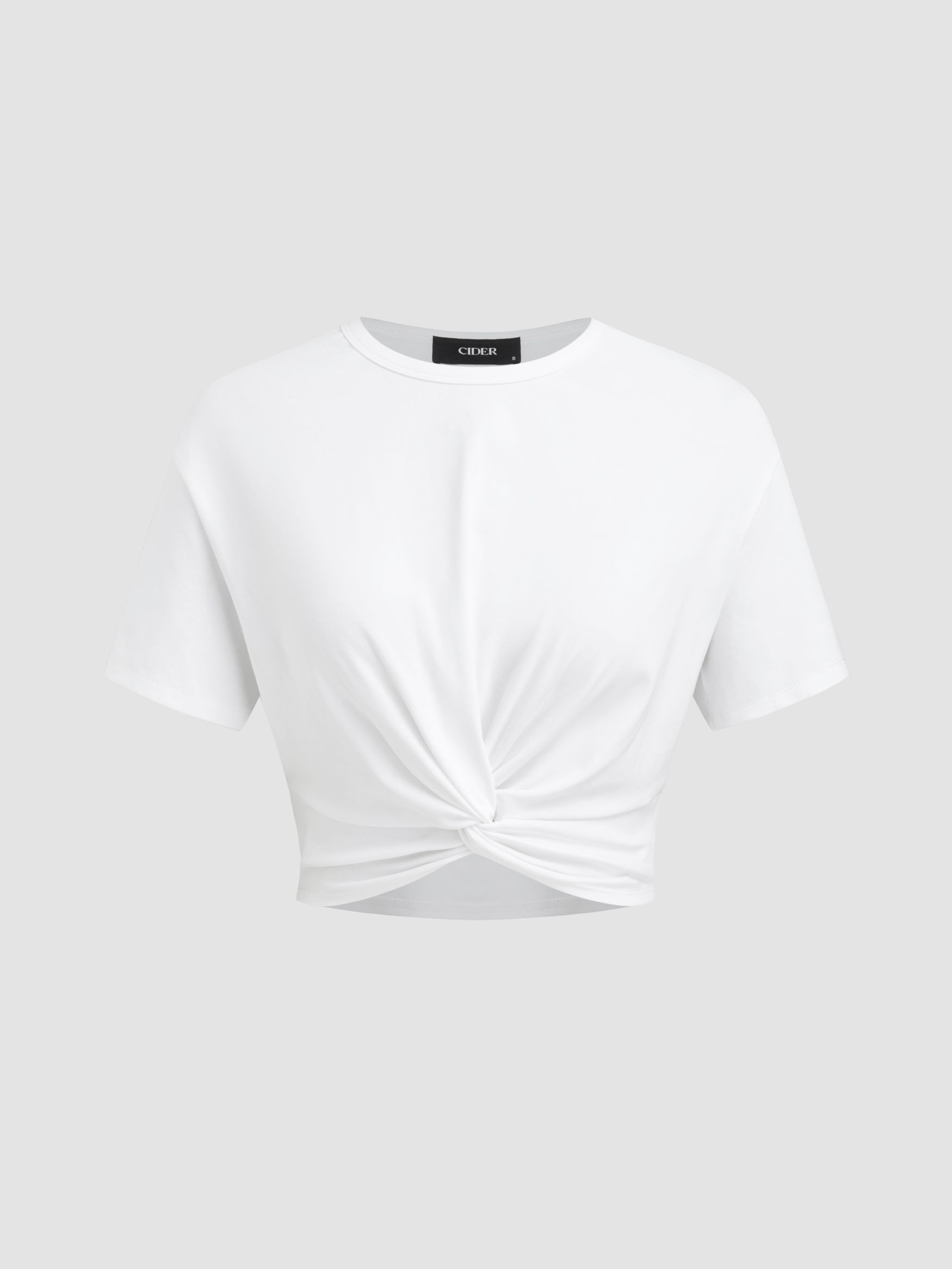 Knit Fabric Cotton-blend Round Neckline  Twist Crop Top For Daily Casual | Cider