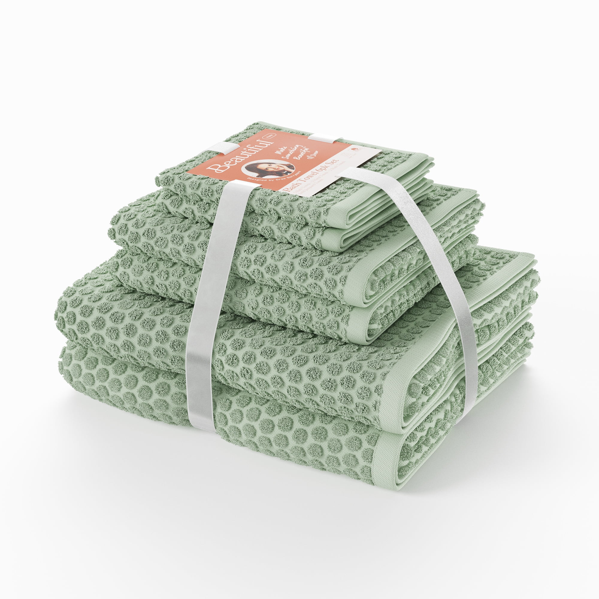 Beautiful Dot Textured 6pk Towel Set, 2 Bath, 2 Hand, 2 Wash - Sage Green by Drew Barrymore | Walmart (US)