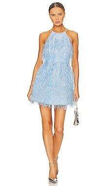 BCBGMAXAZRIA Short Feathered Evening Dress in Ethereal Blue from Revolve.com | Revolve Clothing (Global)