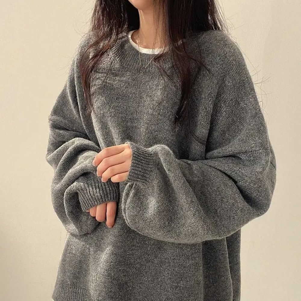 Women's Solid Knitting Split Hem Crewneck Jumper,Women's Long Sleeve Pullover Sweater Fall Casual... | Amazon (US)
