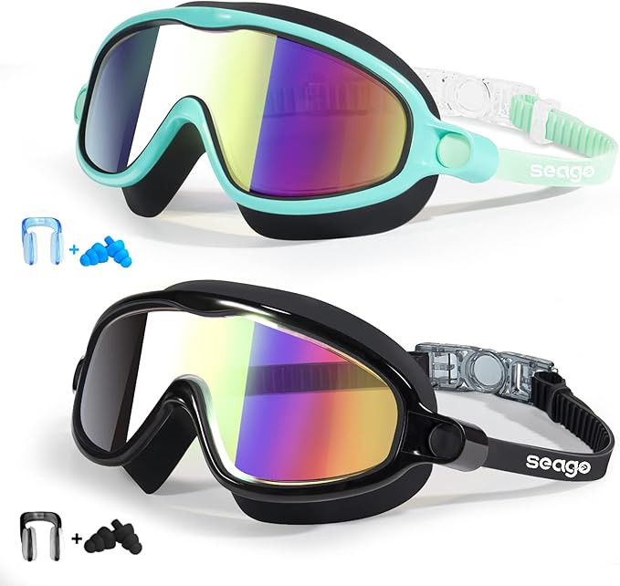 Seago Swim Goggles 2 Pack Anti-Fog Anti-UV Wide View Swimming Goggles for Kids 3-14 | Amazon (US)