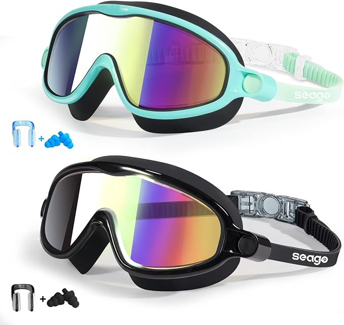 Seago Swim Goggles 2 Pack Anti-Fog Anti-UV Wide View Swimming Goggles for Kids 3-15 | Amazon (US)