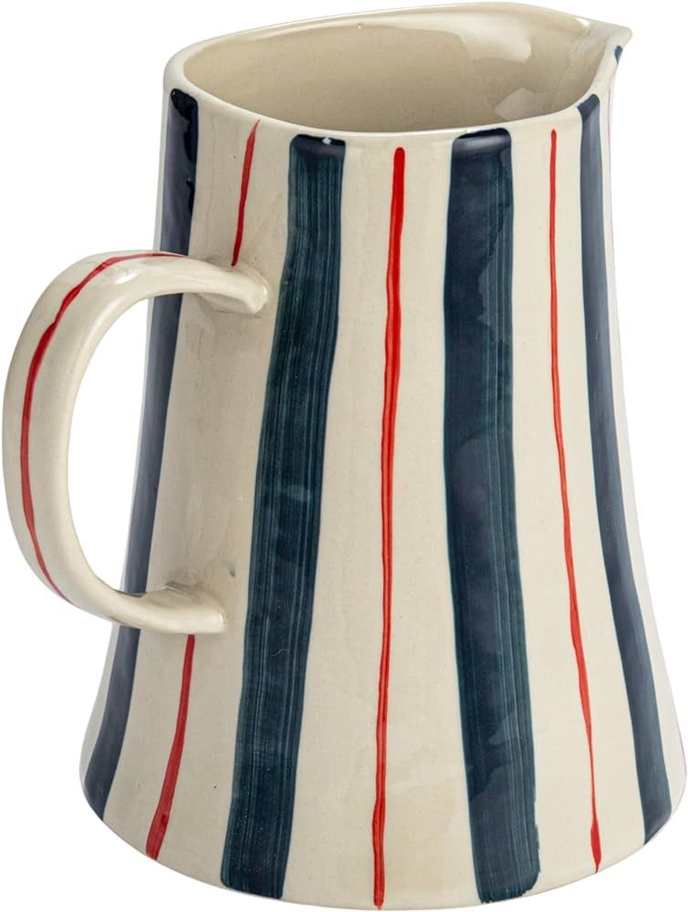 Creative Co-Op Hand-Painted Stoneware Pitcher with Wax Relief Stripes, Multicolor | Amazon (US)