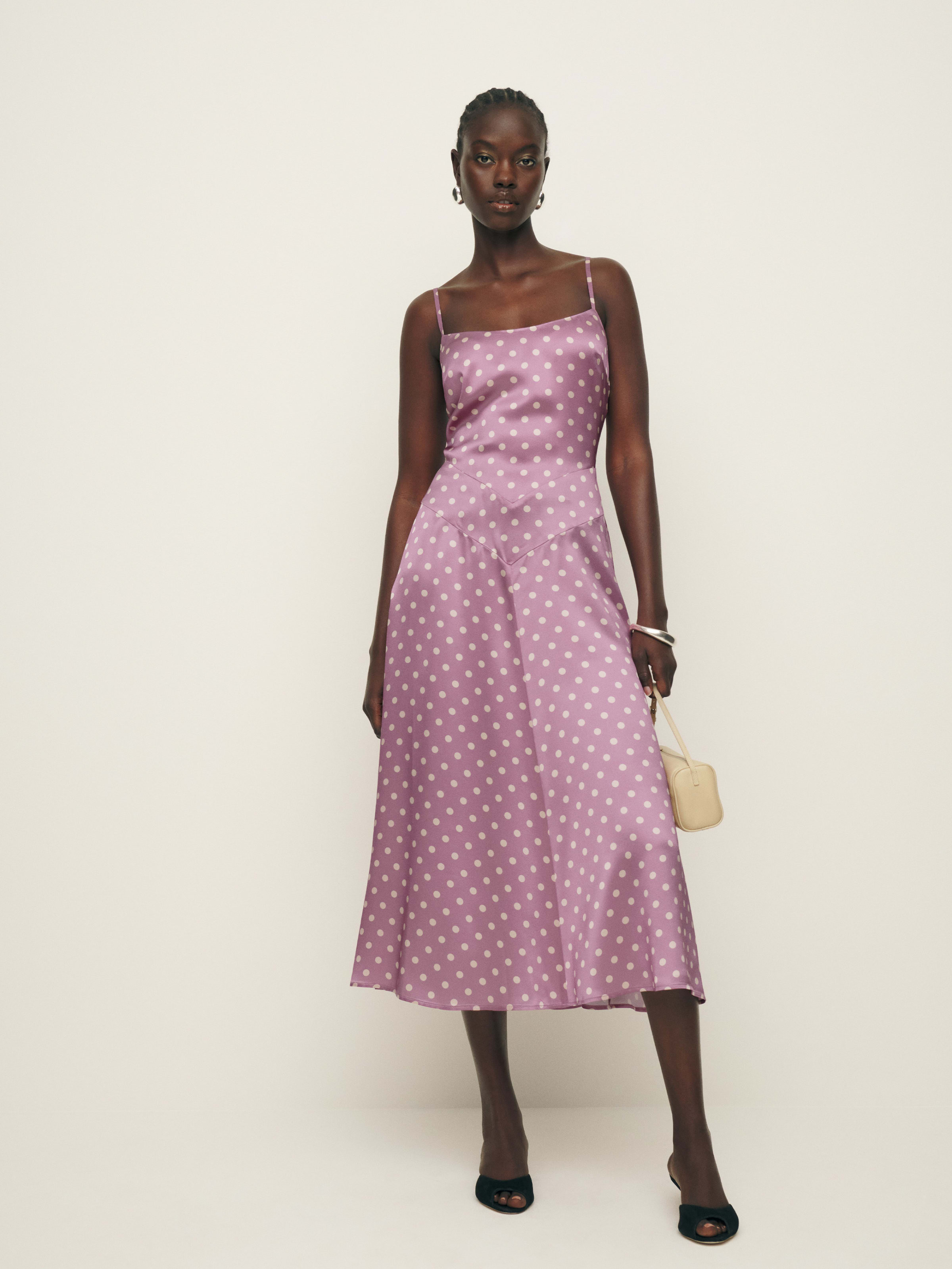 reformation mattea silk dress Reformation Mattea Silk Dress In Mauve Dot