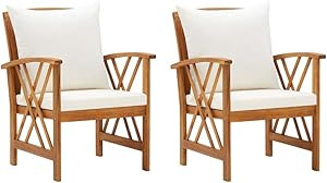 Patio Chairs with Cushions 2 pcs Solid Acacia Wood, Patio Dining Chairs, Bar Stools, Outdoor Seat... | Amazon (US)
