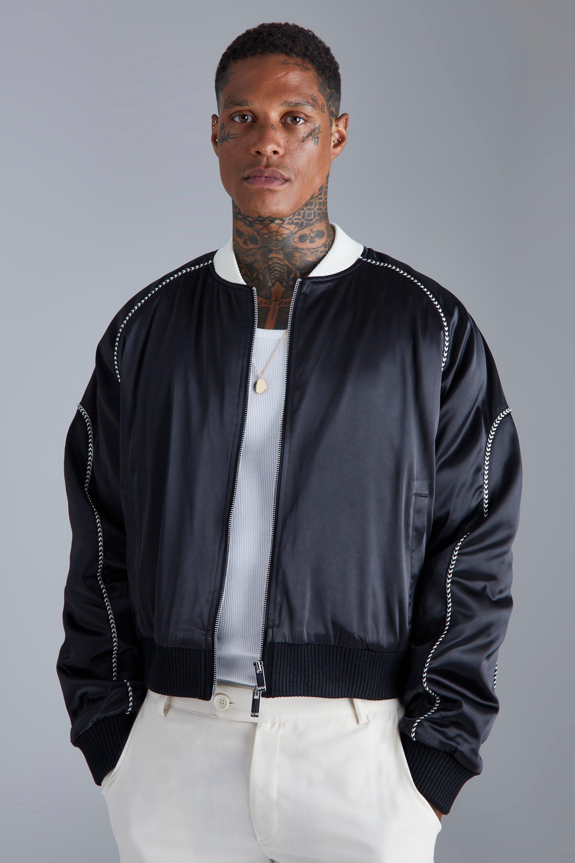 Boxy Satin Bomber With Piping | boohooMAN (DE, IE & UK)