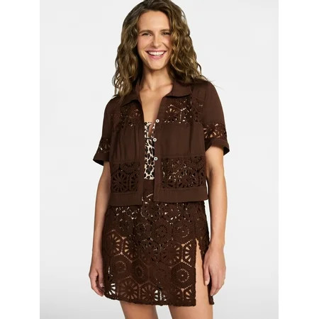 Time and Tru Women's and Women's Plus Size Palm Crochet Coverup Top, Sizes XS-3X | Walmart (US)