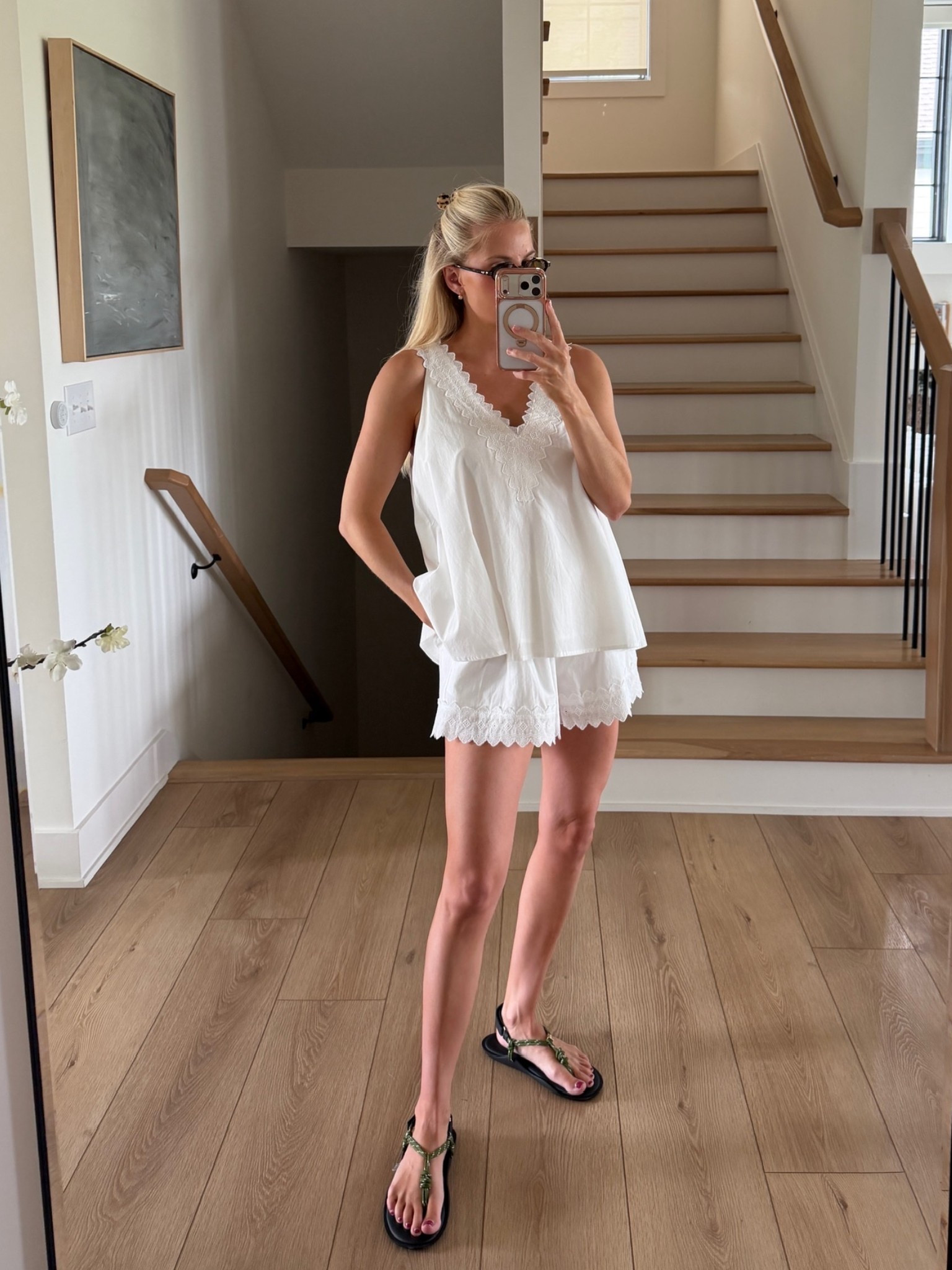 SIZE: 4 in top, 6 in bottoms (sized up for pregnancy but normally would be 4), shoes run tts!  Linked an Amazon lookalike too! #kathleenpost

Postpartum outfit, casual chic outfit, summer outfit 2026

#LTKootd #LTKmomlife