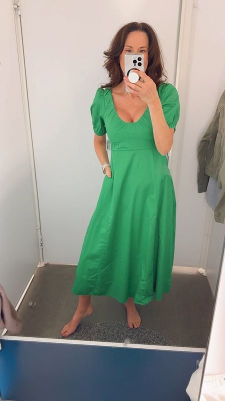 Midi dress. Green dress. Easter dress. Heels. Spring outfit. Old Navy. 

#LTKshoecrush #LTKfindsunder50 #LTKsalealert