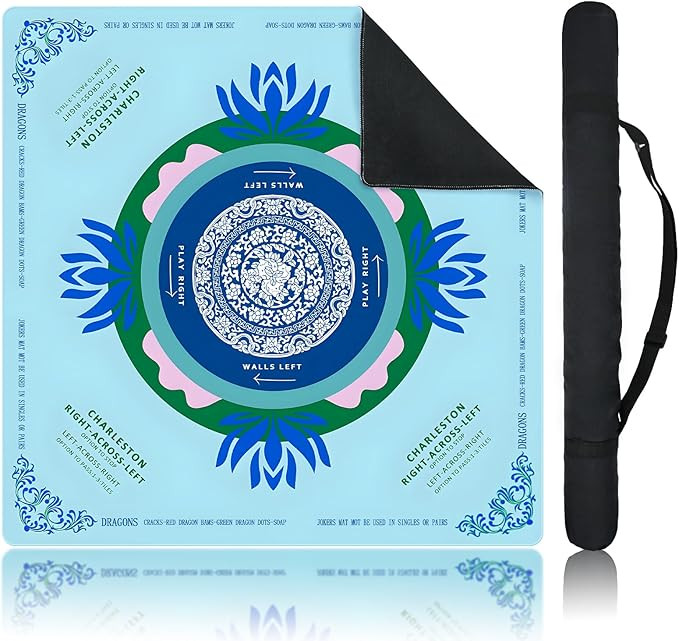 Blue Mahjong Mat for Table, American Mahjong Mat with Printed Rules, 31.5" x 31.5", Anti-Slip, No... | Amazon (US)
