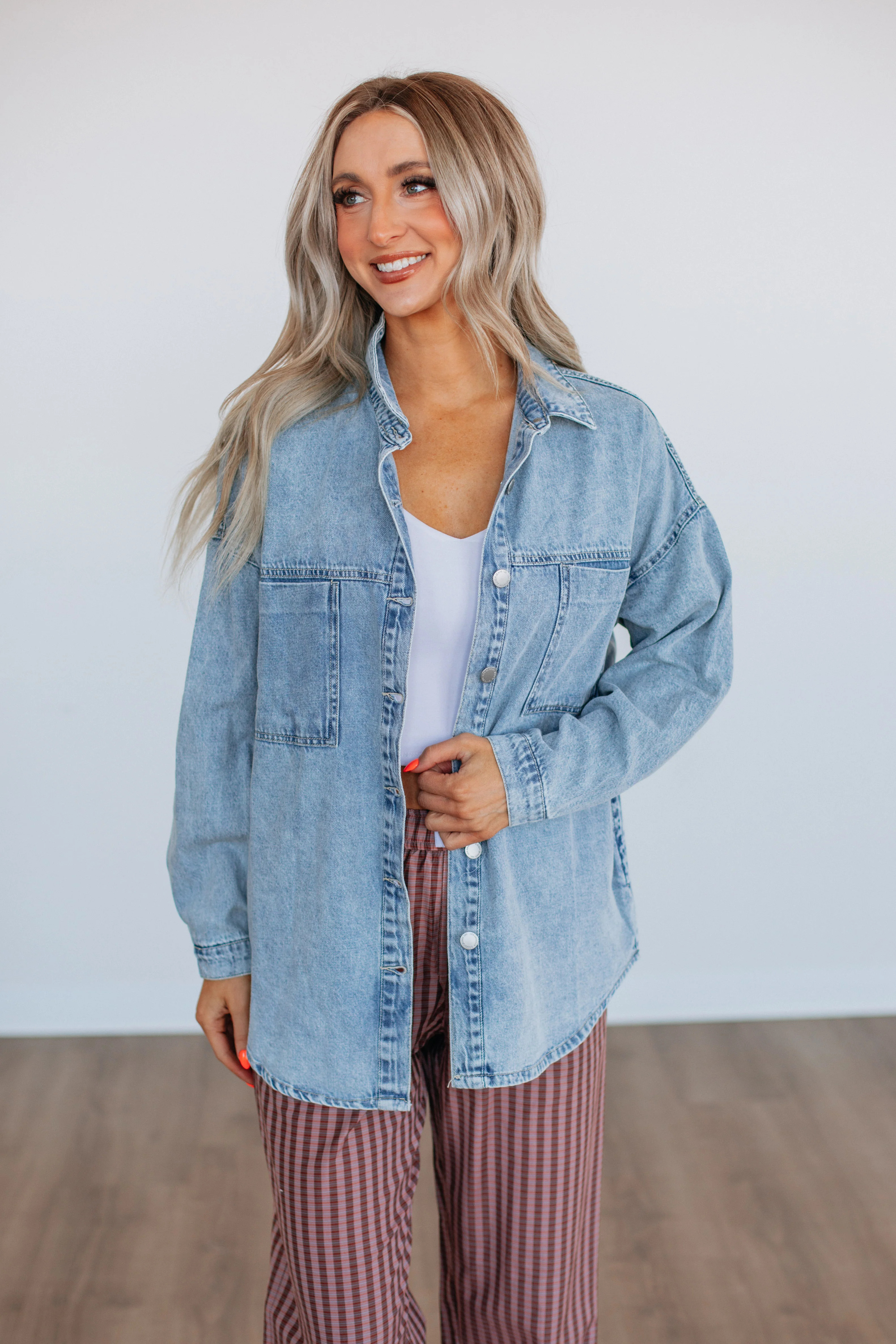 Grayson Risen Denim Shacket - Vintage Light Wash Large | Wild Oak Boutique