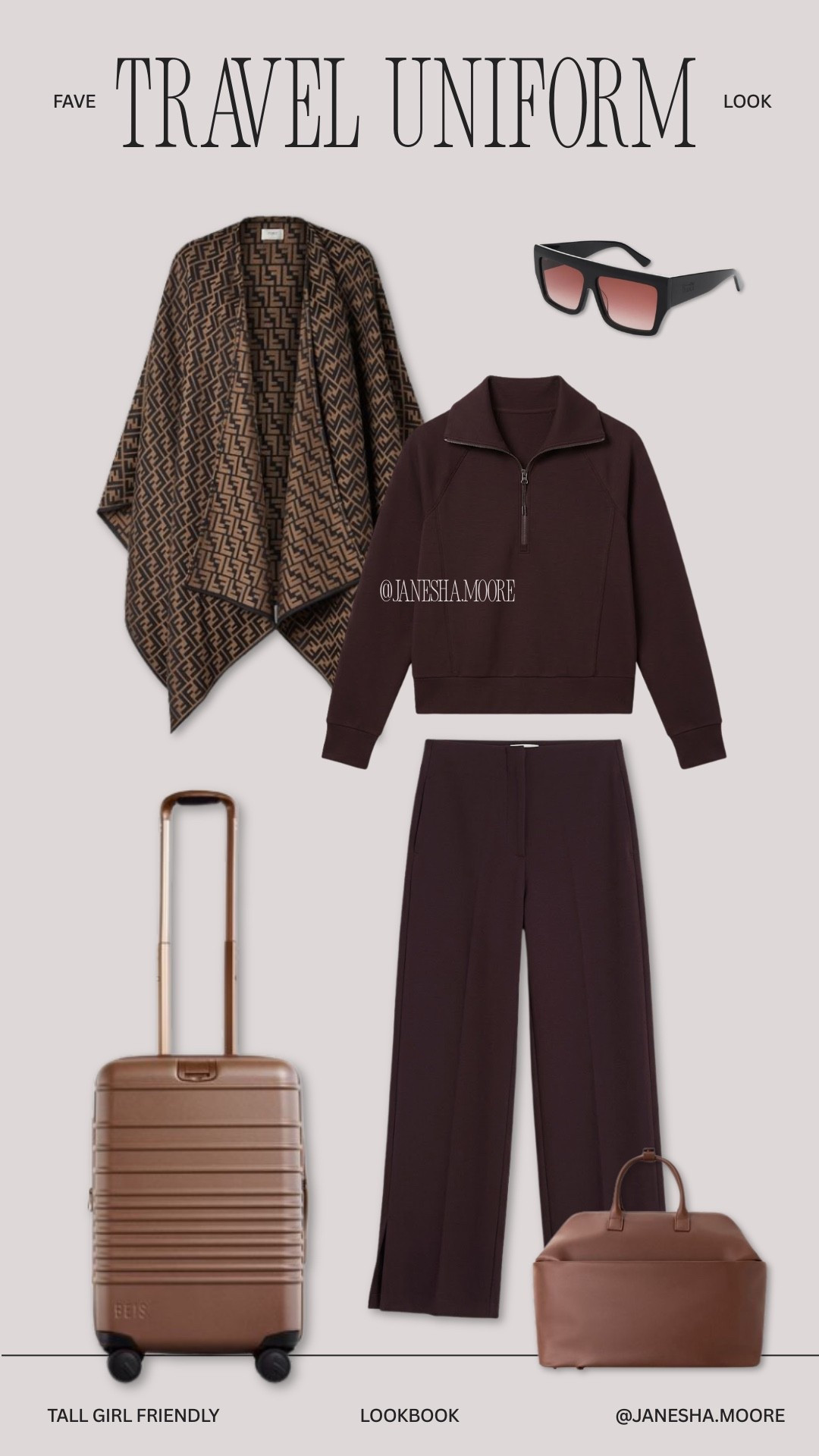 My favorite travel uniform!!!!! Shawls are fendi and I can’t link them on LTK. 5’9 200 lbs and Sets are Large top and xl tall bottoms (I like mine roomy) use JANESHAXSPANX for $$ off your first order. So obsessed. And I LOVEEEE my new BEIS weekender!!!! Perfect and so lux 

#LTKTall #LTKStyleTip #LTKMidsize
