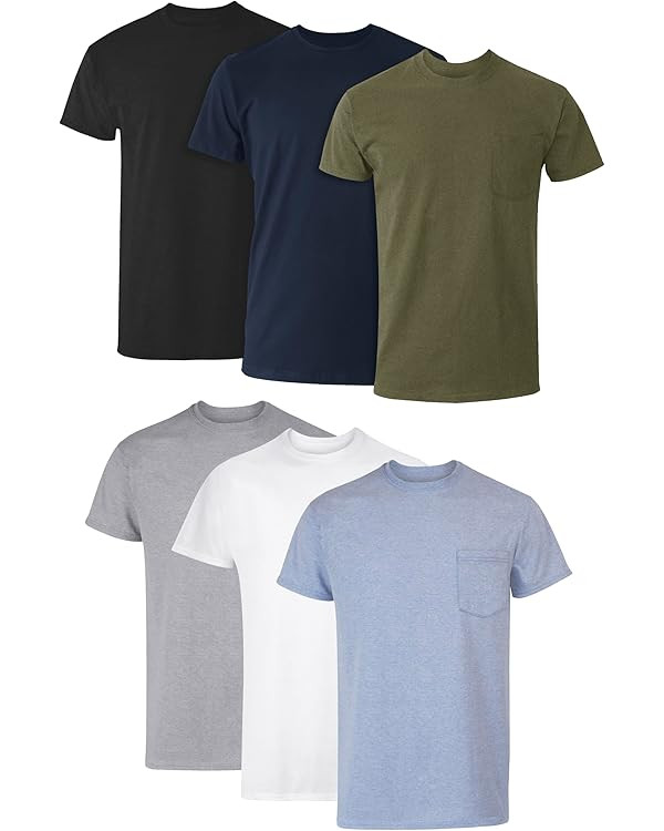 Hanes Men's Pocket T-Shirt Pack, 6-Pack, Cool & Breathable Cotton Tees, Stay-Tucked Undershirts f... | Amazon (US)