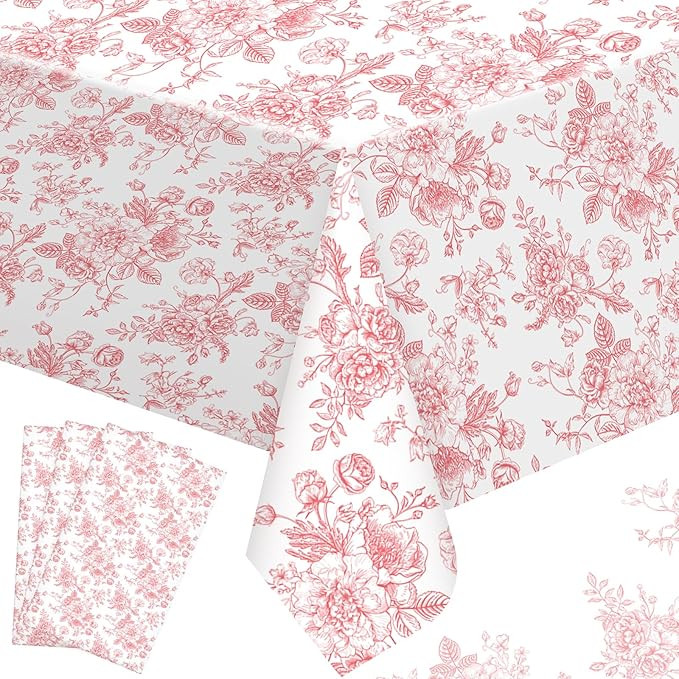 4 Pcs Pink Floral Tablecloth Vintage Pink Flower Disposable PE Plastic Table Cloth 54 x 108 Inch ... | Amazon (US)