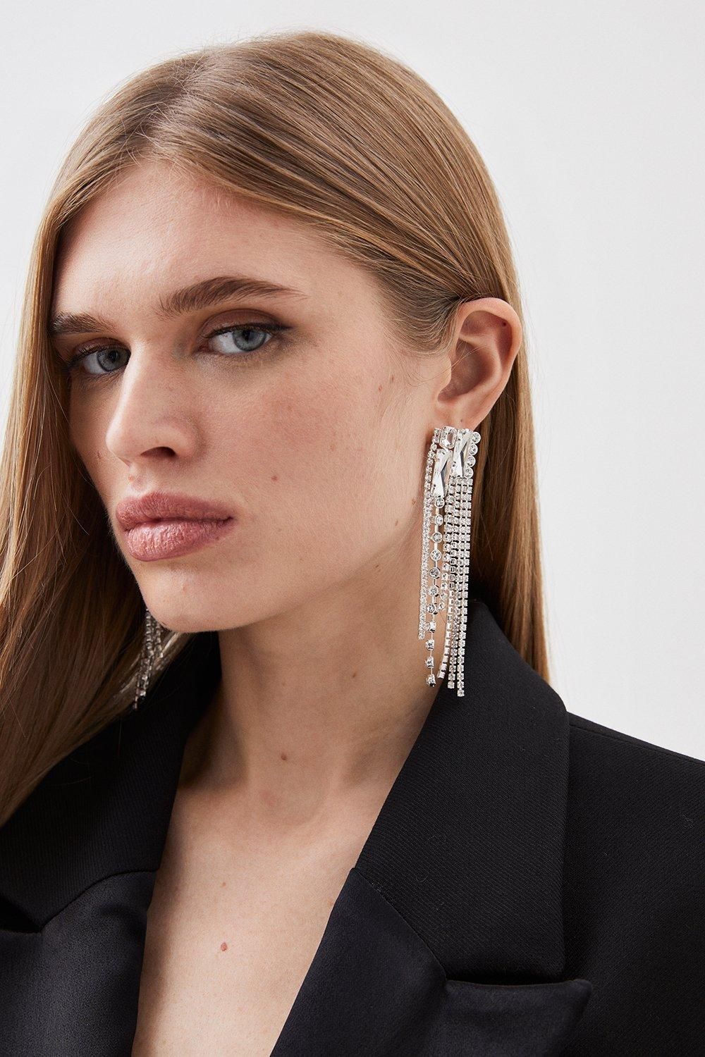 Diamante Drop Earrings | Karen Millen UK + IE + DE + NL