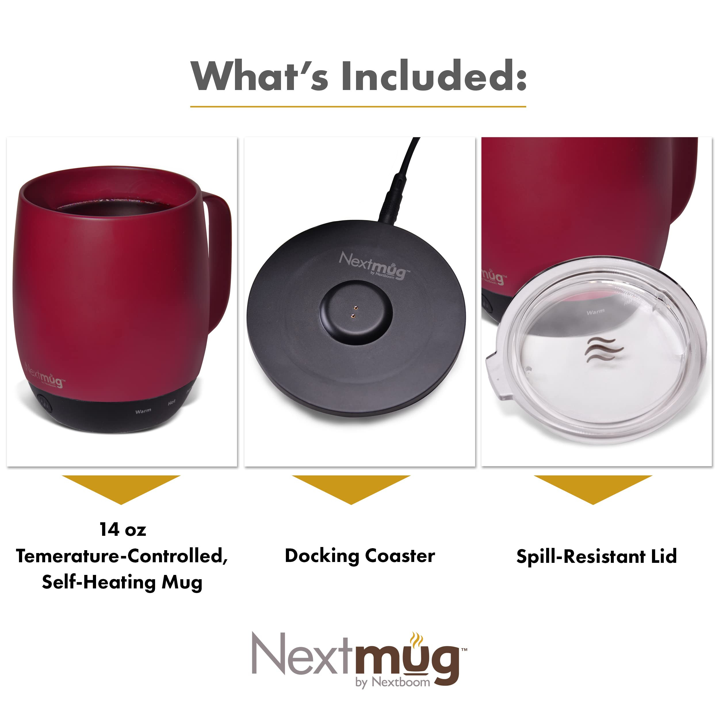 Nextmug - Temperature-Controlled, Self-Heating Coffee Mug (Burgundy - 14 oz.) | Amazon (US)