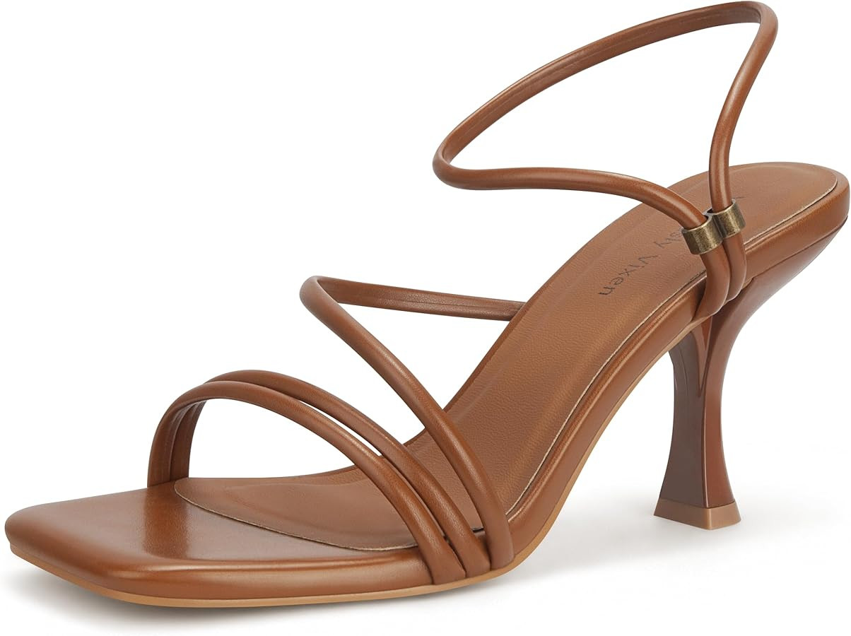 Women's Strappy Kitten Heels Square Open Toe Sandals Party Wedding Ankle Strap Shoes | Amazon (US)