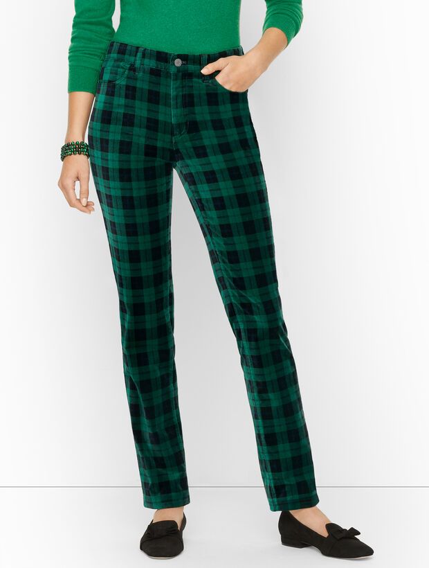 Stretch Velveteen Straight Leg Pants - Holiday Plaid | Talbots