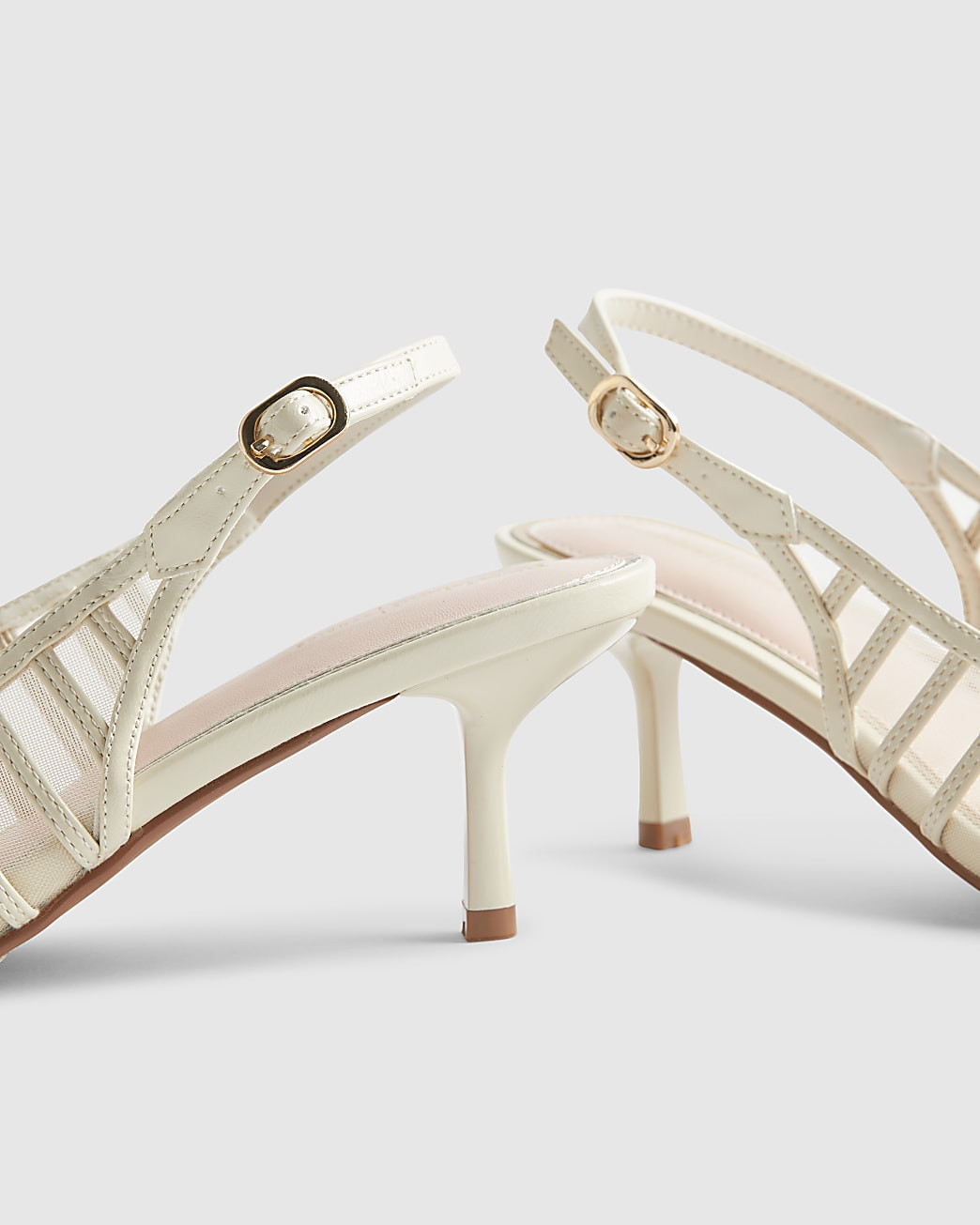 Cream Panelled Mesh Slingback Court Heels | River Island UK & IE