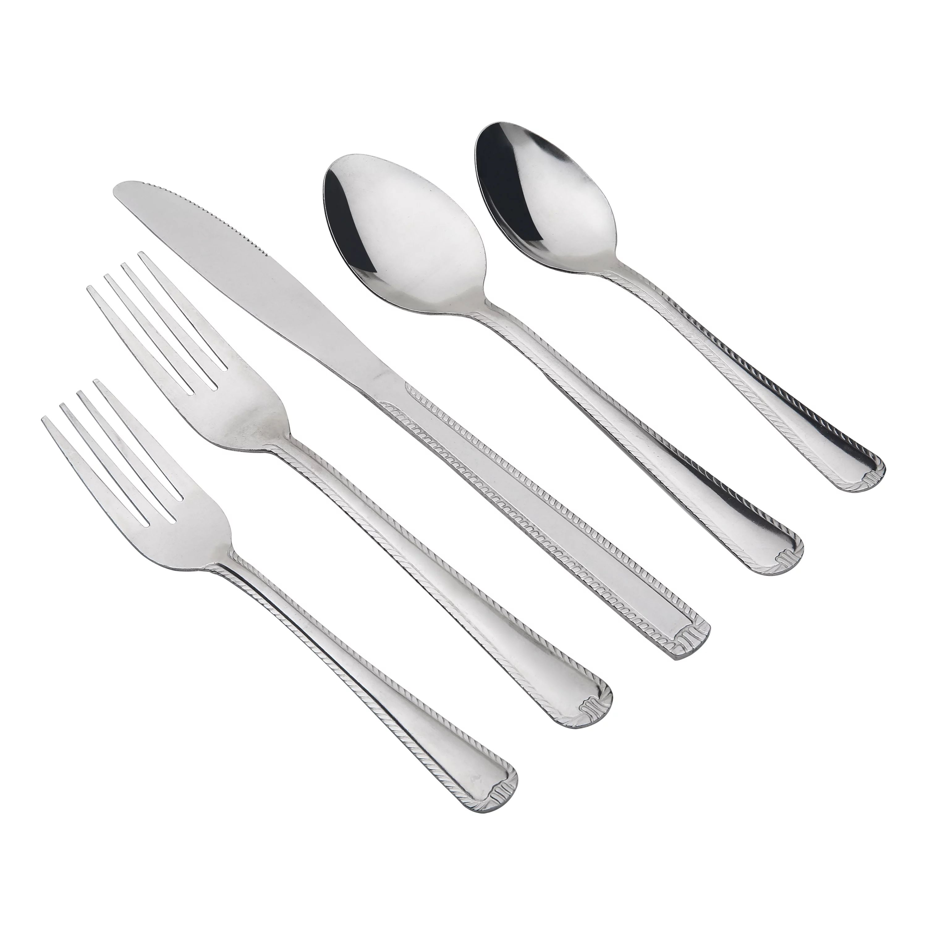 Mainstays 49-piece Lace Stainless Steel Flatware Set with Tray Organizer, Silver Tableware - Walm... | Walmart (US)