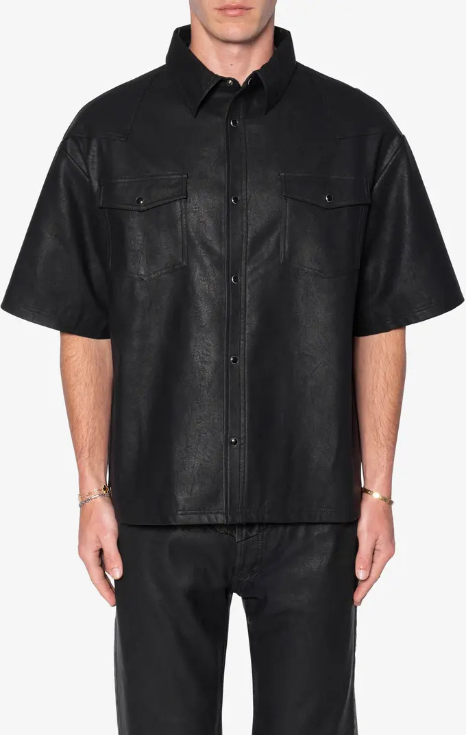 mnml Short Sleeve Faux Leather Shirt | Nordstrom | Nordstrom