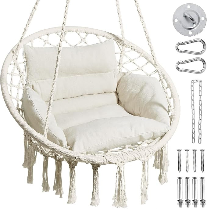 Greenstell Hammock Chair, Macrame Swing Chair with Comfy Cushion, Boho Hanging Chair for Outdoor ... | Amazon (US)