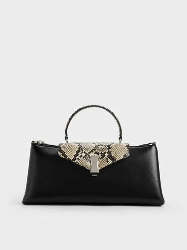 Lilibet Snake-Print Elongated Top Handle Bag
    
         - Animal Print Natural | Charles & Keith US