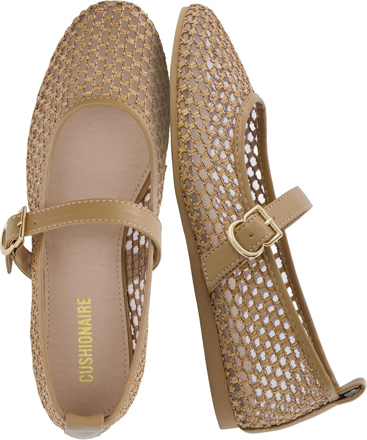 CUSHIONAIRE Gracie Mesh Mary Jane Flats for Women, Breathable Ballet Flats with Adjustable Buckle... | Amazon (US)