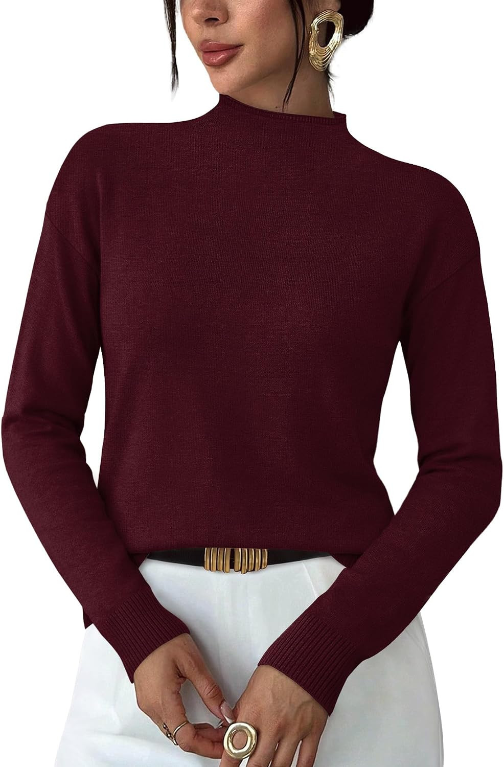 WIHOLL Womens Sweaters Mock Neck Long Sleeve Tops Fall Outfits Fashion 2026 | Amazon (US)