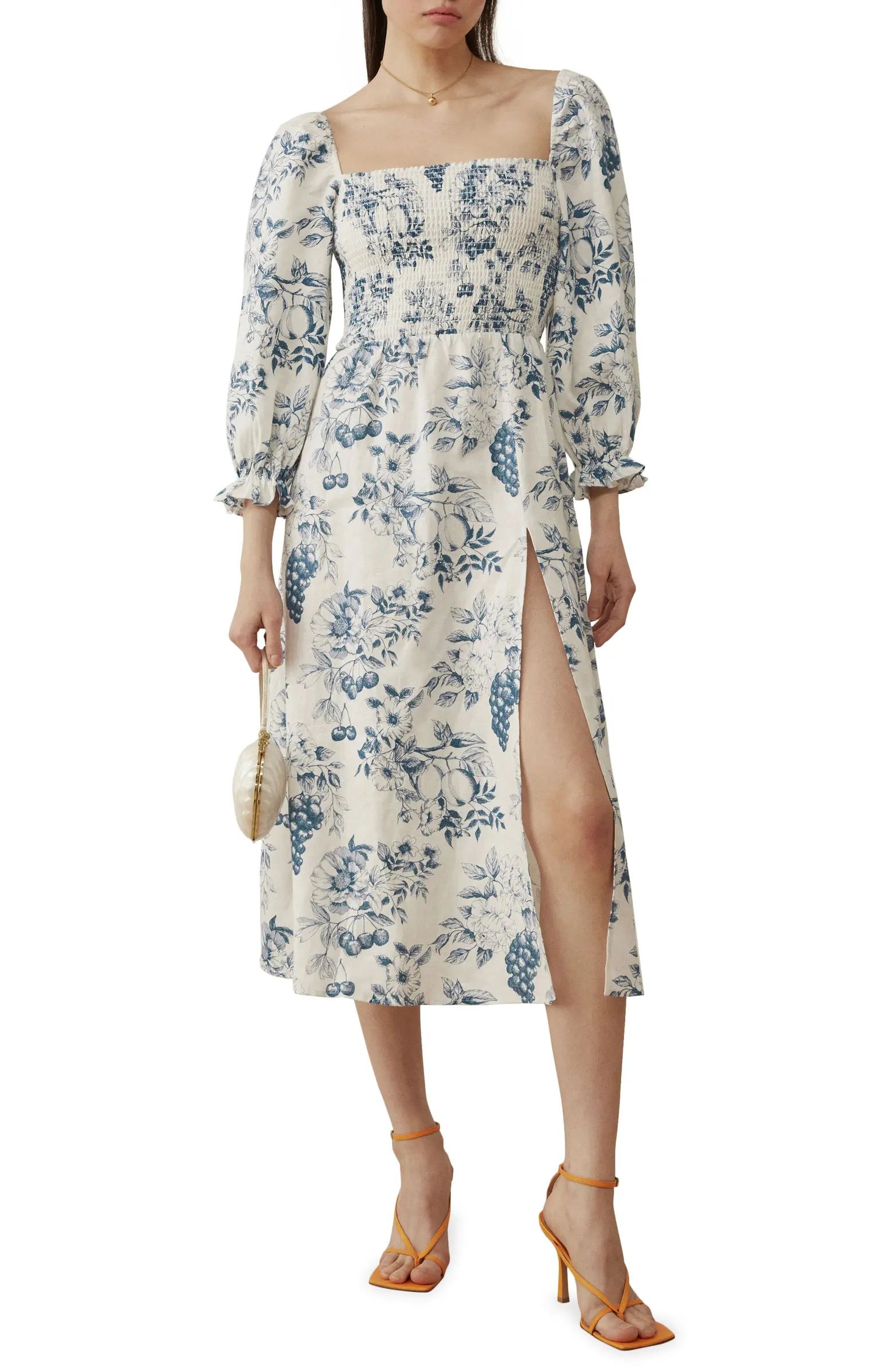 Gitane Long Sleeve Smocked Linen Midi Dress | Nordstrom