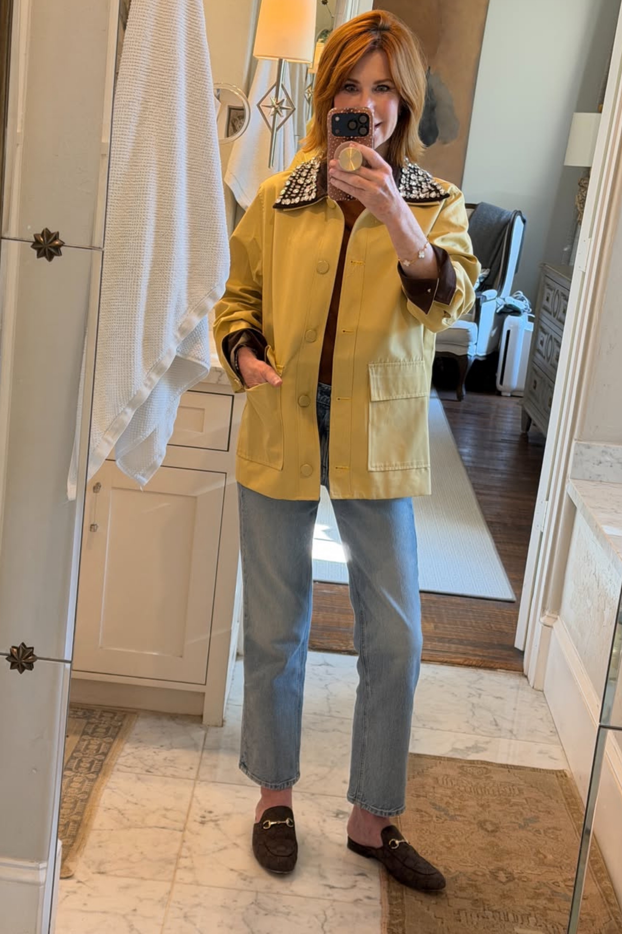 Barn jackets are still one of the biggest trends for spring outfits 2026, and this yellow version with the rhinestone collar is such a fun elevated twist. Perfect with denim, casual work outfits, or layered over simple summer outfits for an effortless statement look. #SpringOutfits2026 #BarnJacket #CasualChic
 

 

#LTKootd #LTKOver40