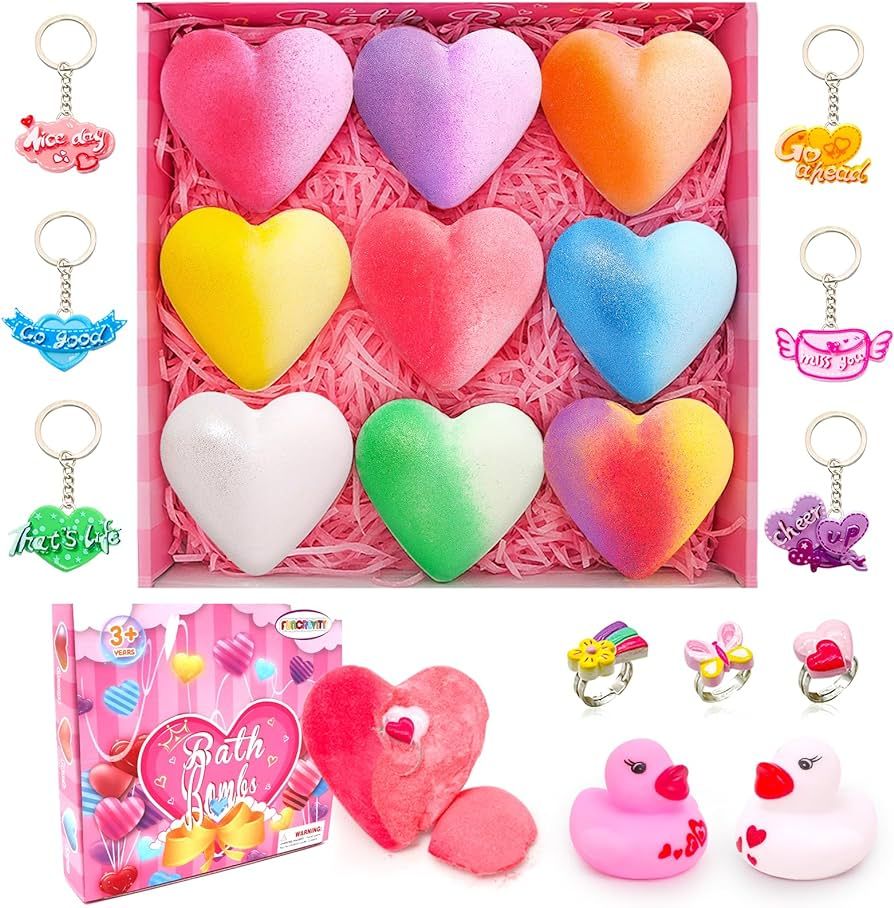 Valentine's Kids Bath Bomb Gift Set Hearts Shape Bath Bomb with Surprise Toys Inside Bubble Bath ... | Amazon (US)