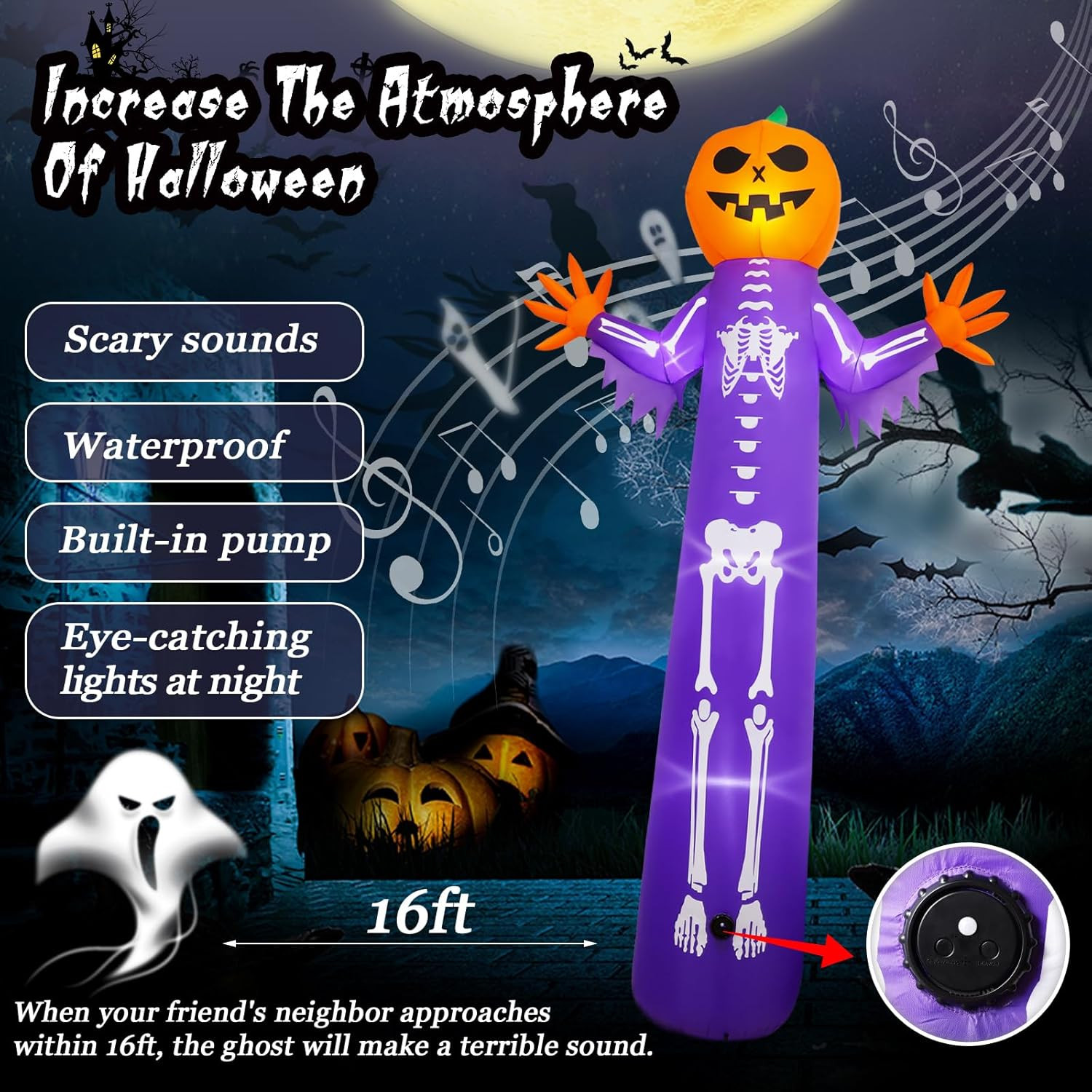 ITAPTRI 12FT Halloween Inflatable with Scary Music and Build-in LEDs, Giant Pumpkin Halloween Out... | Amazon (US)