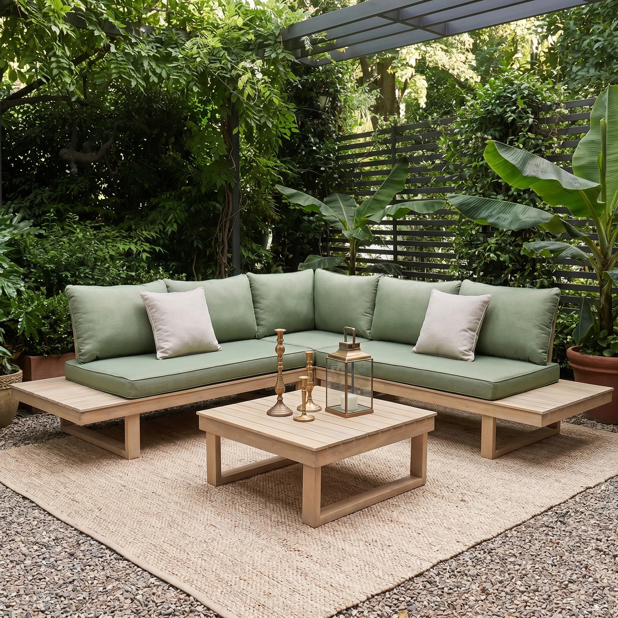 Abhipsa 5-Person Sectional Seating Group with Cushions and Coffee Table (Firepit Not Included) | Wayfair North America