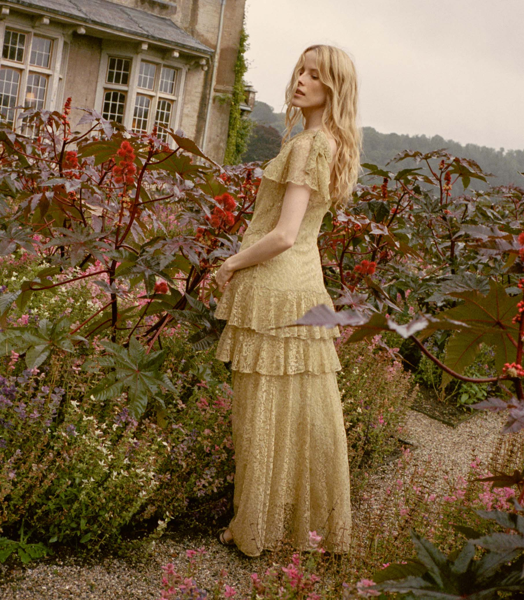 Garbo Dress - Burnished Gold Lace | DÔEN | DOEN