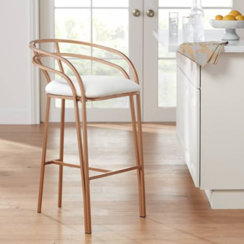 Tanner 30" Luxe Gold and White Barstool | Lamps Plus