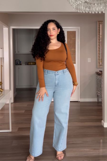 Dressy casual chic everyday outfit found on @walmart! Wearing my usual size 14W jeans and L top. Both the jeans and bodysuit have lots of stretch and run true to size. #walmartpartner Affordable fashion, budget fashion, curvy denim, Sofia jeans, Walmart fashion, Valentine’s Day outfit 

#LTKfindsunder50 #LTKstyletip #LTKmidsize
